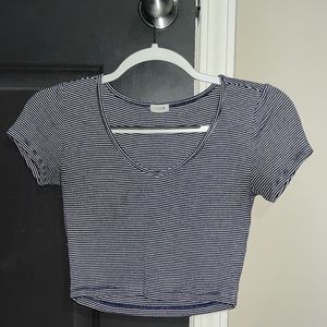 blue and white striped baby tee